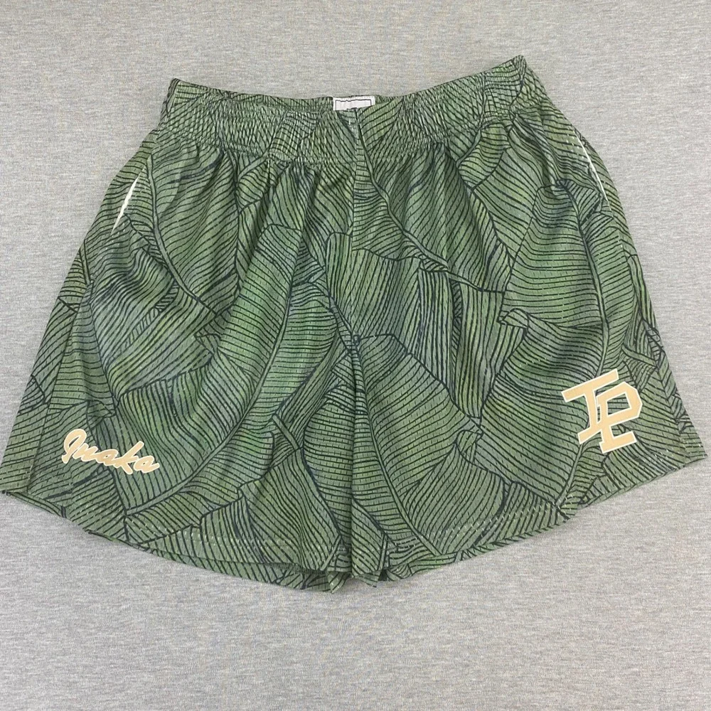 Inaka Power Mesh Shorts Boys XL Green Banana Leaf Print Athletic Gym Basketball